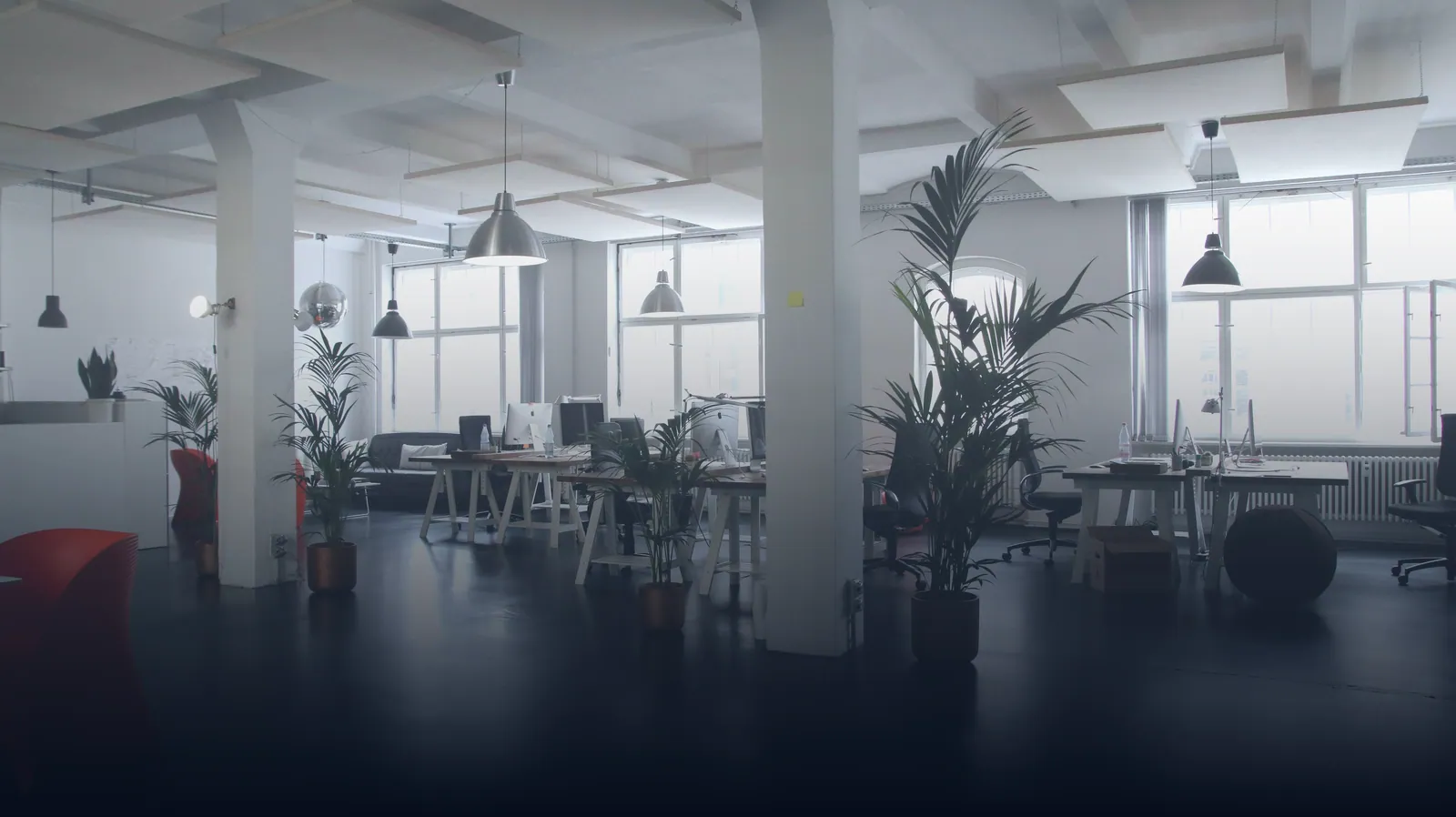 Open plan office with an installed sound system